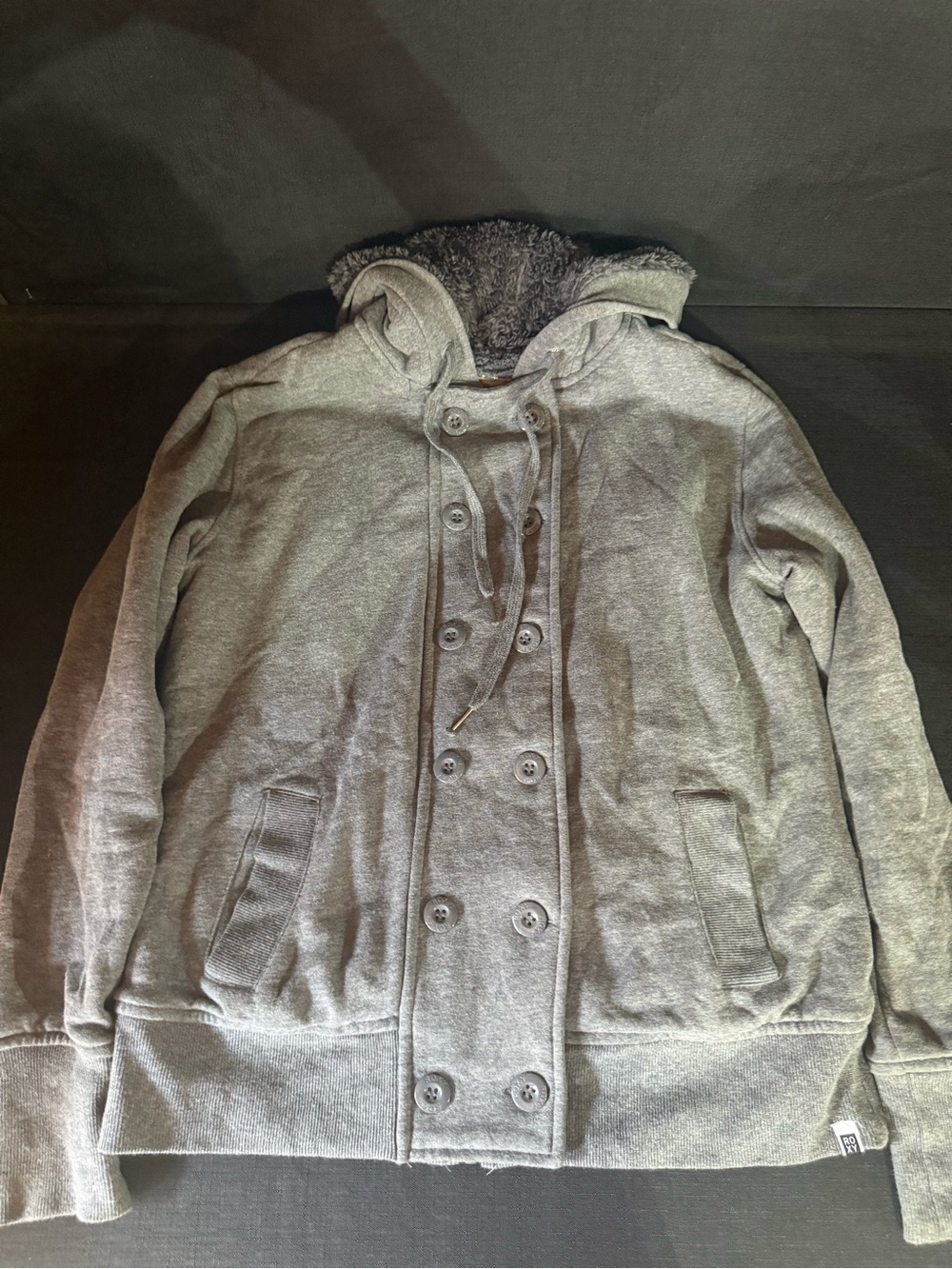 Roxy Heather Gray Teddy Hooded Double-Breasted Jacket